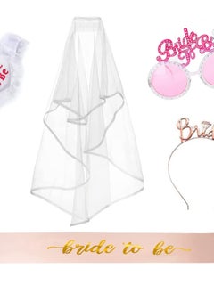 اشتري Bachelorette Party Decorations 5-Pack, Bride-to-Be Sash, Veil, Crown, Garter, and Glasses - Complete Bridal Shower and Wedding Accessories Kit في السعودية