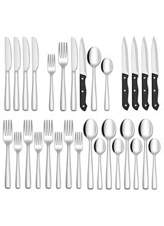 اشتري 24-Piece Silverware Set with Steak Knife, Stainless Steel Flatware, Mirror Polish Cutlery 4-Piece Set, Includes Fork Spoon Knife Silverware Dishwasher Safe في السعودية