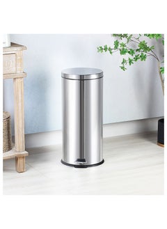 Buy Falcon 30L Stainless Steel Dustbin 29X29X65 Cm Chrome in UAE