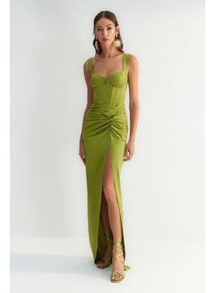 Buy X Zeynep Tosun Light Green Fitted Evening Dress & Prom Dress with Stitching Detail TCLSS23AE00010 in Egypt