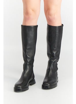 Buy Women Knee Length Leather Boots, Black in UAE