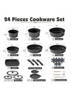 Buy SENSARTE 24 Piece Pots and Pans Set, Nonstick Detachable Handle Cookware, Induction Kitchen Cookware Set with Removable Handle, Healthy Non Stick RV Cookware, DishwasherOven Safe, PFOA Free (Black) in UAE