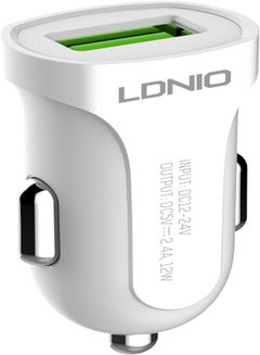 Buy LDNIO DL-C17 Fast Car Charger 12W With USB Port , Auto-ID USB , Smart Charger , Safety Quick and TYPE-C Cable - White in Egypt