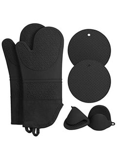 اشتري 6 Pack Oven Mitts and Pot Holders Sets, Black Heat Resistant Silicone Oven Gloves with 2 trivets Mini Pinch Oven Mitts and Hot Pads Potholders for Kitchen Baking Cooking, Grilling في السعودية