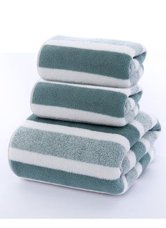 Buy 3pcs Soft Absorbent Wide Stripe Bath Towel, Non-Shedding Thickened Towel, Shower Towel Suitable For Bathroom, 1*70x140cm Bath Towel, 2*35x75cm Face Towel- Light Green in Saudi Arabia