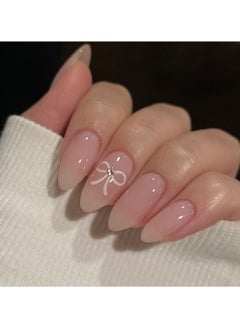 Buy Press On Nails Simple White Bow Tie Wearing Armor, Short Nude Ins-style Nail Art，24Pcs in UAE