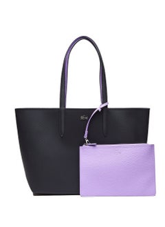 Buy LACOSTE Women's Anna Double sided Two tone Large Capacity Handbag, Fashionable and Versatile, Black/Purple in UAE