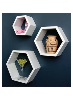 Buy FLOATING WALL SHELVES HEXAGON SHAPE 3PCS SET WHITE , Size: 30x9x26CM/ 26x9x22.5CM 22x9x19.10CM in UAE