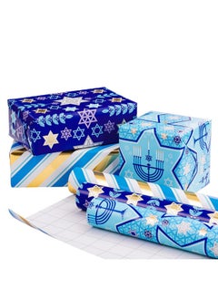 اشتري Hanukkah Wrapping Paper Roll With Metallic Foil Shine - Mini Roll - 17 Inches X 10 Feet Per Roll, Total Of 3 Rolls - Blue Menorah, Star Of David And Stripe في السعودية