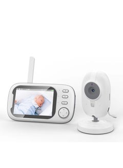 اشتري 3.5-Inch LCD Screen Wireless Baby Monitor With Automatic Night Vision Crying Reminder Temperature Monitoring Two-Way Audio Manual Rotation 8 Lullabies Sound Activation Breast Feeding Reminder White في الامارات