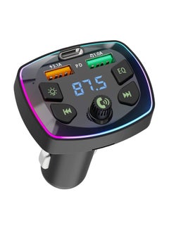 Buy Bluetooth5.0 FM Transmitter for Car USB Charger Adapter Cigarette Lighter Wireless Radio Receiver Audio with Phone Type-C PD and 2 USB Ports Support in Saudi Arabia