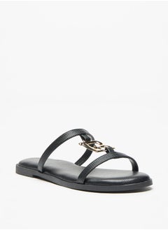 اشتري Solid Slip-On Sandals with Logo Accent في الامارات