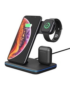 Buy 3 in 1 Universal 15W Wireless Charger for Iphone X 8 Xiaomi Quick Charge 3.0 Fast Charger Dock Stand for Airpods Watch 4 3 2 1 black in UAE