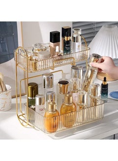 Buy Multi-layer Makeup Organization Storage Removable Golden Lipstick Perfume Cosmetic Skin Care Product Storage Rack Bathroom Corner Shelf Organizer Accessories (Amber) in Saudi Arabia
