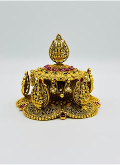 Buy Exquisite Brass Kumkum Box with Kempstones and Lakshmi Motifs Kumkum/Sindoor Box/Jewelry Box/Coin Box in UAE