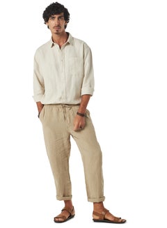Buy Pure Linen Beige Relaxed Fit Casual Pants in UAE