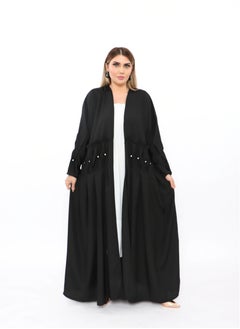 Buy Black jacquard abaya embroidered with white threads in Saudi Arabia