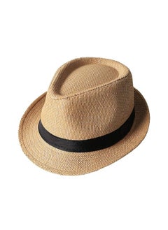 Buy Straw Hat,Fashion Men Women Straw Hat Contrast Ribbon Fedora Curly Brim Unisex Panama Jazz Trilby Hat Cap in Saudi Arabia