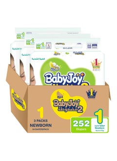 Buy BabyJoy Compressed Diamond Pad Tape Style Diapers, 252 Pieces Total, Size 1 Newborn Pack of 3, Up to 4kg - Sensitive Skin Safe, Waist Stretch, Breathable in UAE