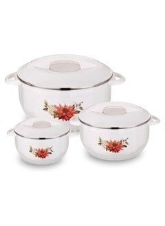 Buy Insulated Stainless Steel Casserole Nova 3pc Set White in UAE