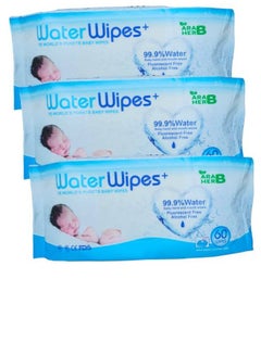 Buy Baby wet wipes containing 99.9% water 3 packs x 60 wipes in Saudi Arabia