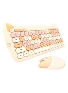 Buy Cute Cat Portable Wireless Keyboard Mouse Combo For Women Yellow in Saudi Arabia