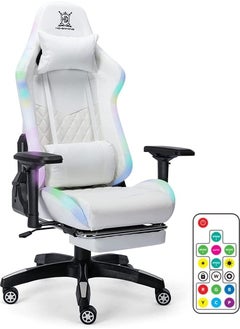 اشتري Gaming Chair Ergonomic Office Chair Headrest Lumbar Support Comfortable High Back Adjustable Reclining Computer Chair  Swivel Chair White With LED light(White) في السعودية