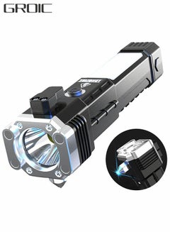Buy Waterproof Tactical Flashlight, Car Safety Hammer Window Breaker Seat Belt Cutter with Cob Side Light, Power Bank, USB Charging, Magnetic, Strobe Modes All in One Flashlight in Saudi Arabia