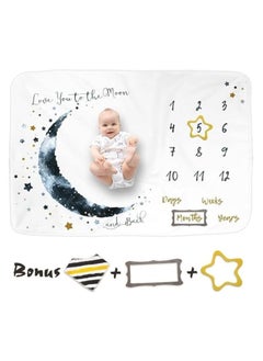 Buy Baby Milestone Blanket For Newborn Photoshoot–Large 150 x 100 Cm Moon And Stars Design Blanket–Perfect For Baby Birthday–Monthly Age Milestone Photography Prop For Boys in UAE