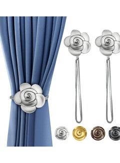 Buy Curtain Ties Magnetic, Aimou Resin Flower Curtain Tiebacks Vintage Curtain Drapery Holdbacks, Magnetic Window Drapery Decorative Holders with Rope for Outdoor, Home, and Office(2 Pack, Gray) in UAE