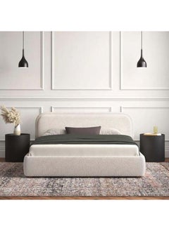 Buy King Bed in Beige Boucle with Swedish Wood Frame By Alhome 160x140 cm in Saudi Arabia