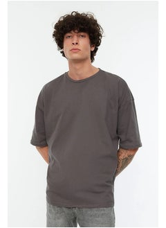 Buy Anthracite Men's Basic  Oversize/Wide Cut Short Sleeve T-Shirt in Egypt