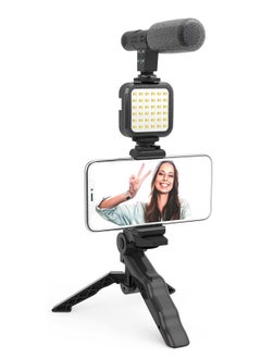 Buy Vlogging"Like Me" LED Video Light + Microphone + Mobile Phone Holder + Hand Grip/Mini Tripod Compatible with Smartphones for TikTok in UAE