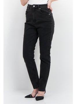 Buy Women Regular Fit Plain Stretchable Denim, Black in Saudi Arabia