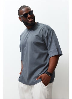 اشتري Anthracite Men's Oversize/Wide Cut Comfortable Basic  Crew Neck Plus Size T-Shirt في مصر