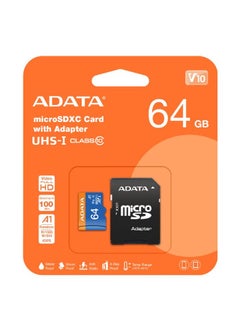 Buy ADATA Premier 64GB MicroSDHC/SDXC UHS-I Class 10 V10 A1 Memory Card with Adapter in UAE