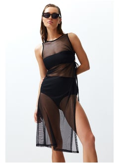 Buy Black Fitted Maxi Knitted Cut Out/Window Mesh Beach Dress TBESS24EL00077 in Egypt