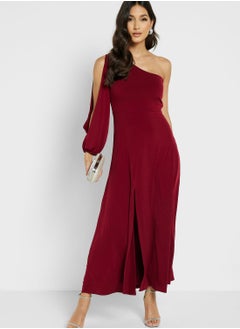 Buy One Shoulder Slit Sleeve Dress in UAE