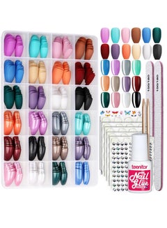 Buy Nail design kit consisting of 36 pieces, 24 pieces of colored press-on nails, 2 stickers, rhinestones, 5 double-face stickers, 2 files, 2 cuticle pushers, and nail glue. in Egypt