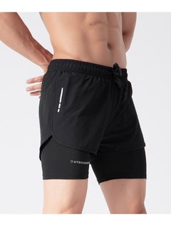 Buy Men's Quick-drying Sports Basketball Marathon Running Fitness Shorts Fake Two Anti-slip Swimming Shorts in UAE