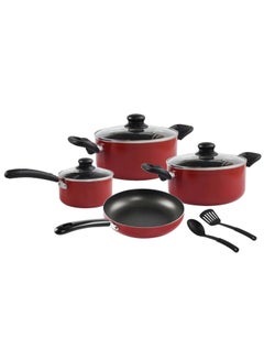 Buy Non-Stick 9pc Cookware Set Kitchen Cooking Pot Fry Pan Milk Pot with Glass Lid and Spatulas in UAE