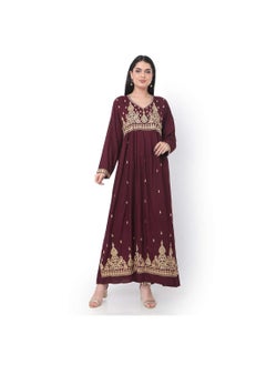 اشتري LONG EMBROIDERED VISCOSE SOLID MAROON COLOUR ARABIC JALABIYA DRESS في الامارات