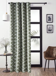 Buy Door Curtain Thermal Insulated Printed Blackout Window Curtain for Bedroom Green/White 100x250cm in UAE