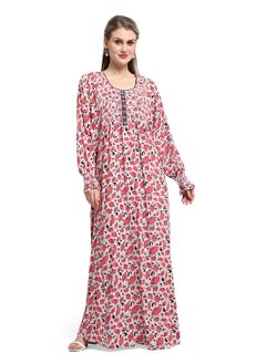 اشتري MULTICOLOUR PRINTED SMOCKED DESIGN CASUAL ARABIC KAFTAN JALABIYA DRESS في السعودية