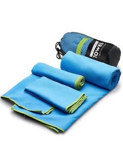 Buy Sports Towel Microfiber Blue Set of 3, Quick Dry Sports Towel, Super Absorbent Swimming Towel Soft and Lightweight Bath Gym Towel for Swimming, Sport, Bath, Travel, Yoga, with Portable Bag (Blue) in Saudi Arabia