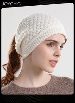 اشتري Women Autumn and Winter Hat Warm Ear Protector Ponytail Hole Knitted Hat for Outdoor Cycling Windproof في الامارات