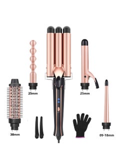 Buy 5-in-1 Curling Iron Set, Instant Fast Heating Professional Curling Wands with 5 Replaceable Ceramic Curling Wands (9-38mm) with Heat-Proof Gloves and 2 Clips in Saudi Arabia