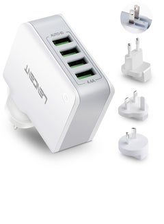 Buy LENCENT USB Charger Plug, 4-Port USB Universal Travel Adaptor, 22W/5V 4.4A Wall Charger with UK/USA/EU/AUS Worldwide Travel Charger Adapter for iPhone, iPad, Android Phones, Tablets, and More in UAE