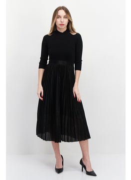 Buy Women Mock Neck 3/4 Sleeve Midi Dress, Black in UAE