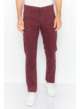 Buy Men Regular Fit Plain Stretchable Jeans, Maroon in UAE